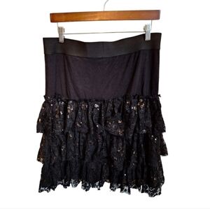Karen Kane Black Lace Tiered Sequin Mini Skirt - Size Large